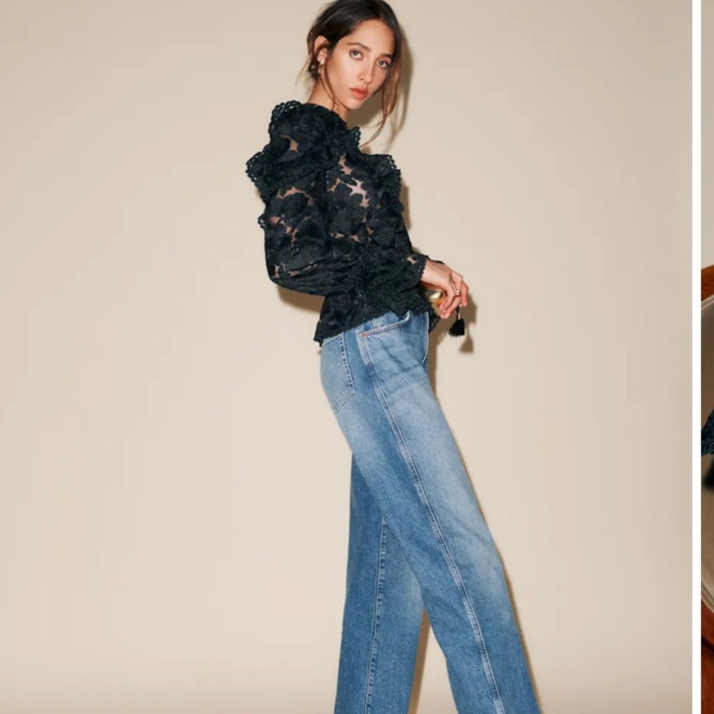 Reformation The Collection Carlisle Black Lace Blouse Romantic Feminine Top NWT - Picture 3 of 15